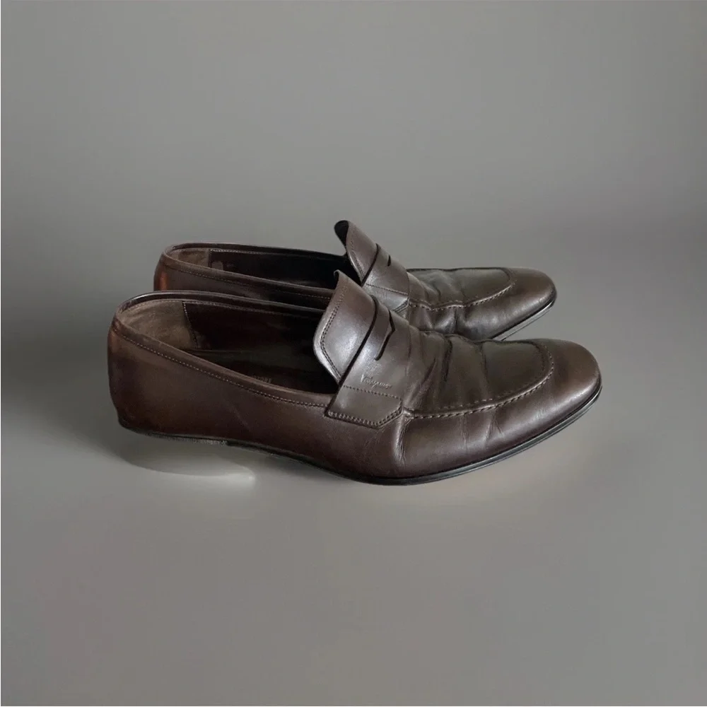 Salvatore Ferragamo Men Brown Penny Loafers 9.5